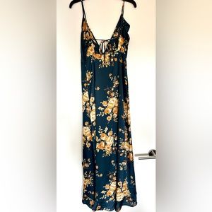 Navy Blue Floral Leggy High Low Dress